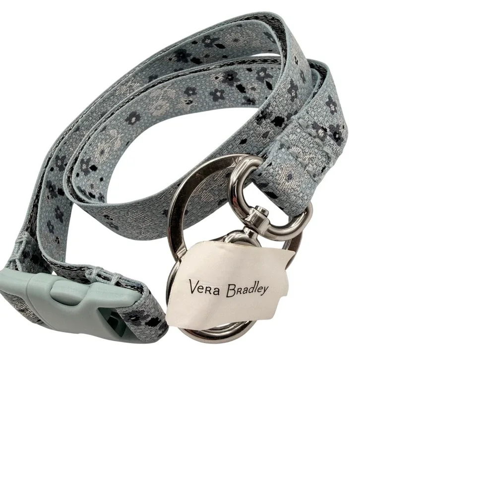 Vera Bradley Breakaway Lanyard Blue Floating Ditsy Floral ID Keychain Metallic